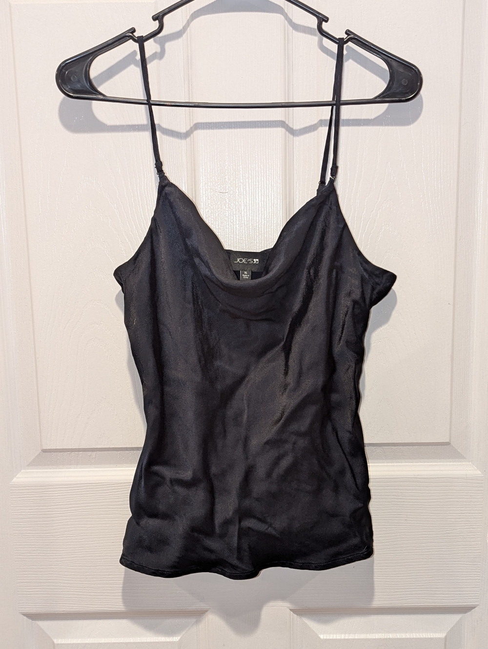 Joe's Navy Satin Drapy Cowl Black‎ Camisole Adjustable Straps Quiet Sexy Luxury